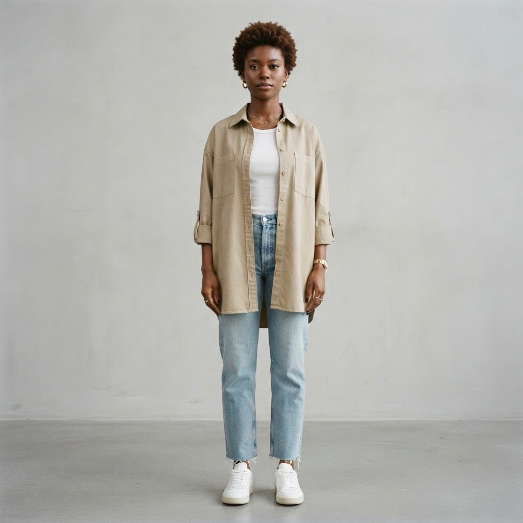 Design generator: model wearing beige work shirt
