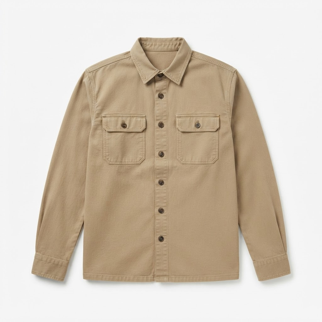 Flat lay: beige work shirt